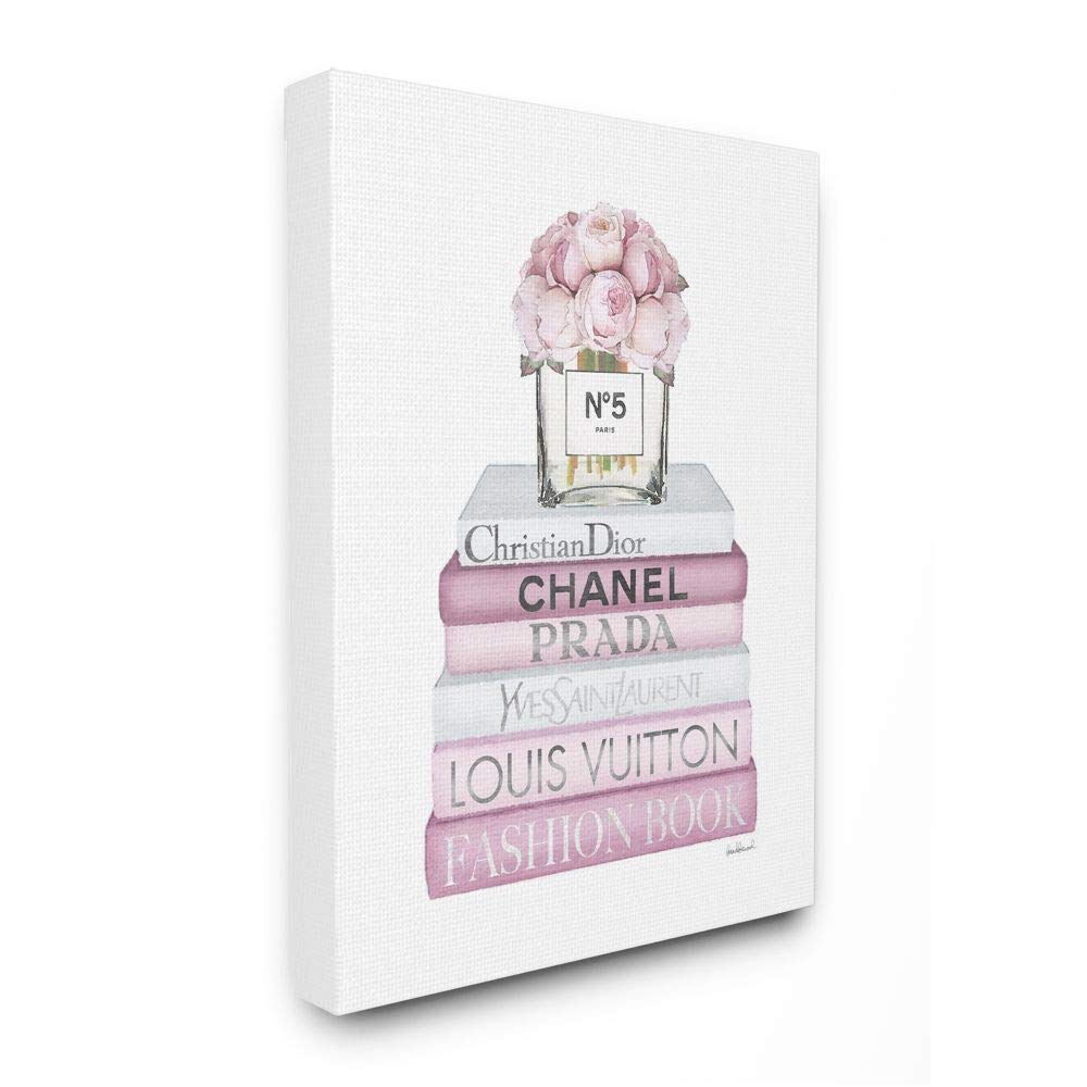 Stupell Industries Pink Rose Bouquet and Fashion Designer Bookstack Wall Art, 16x20, White