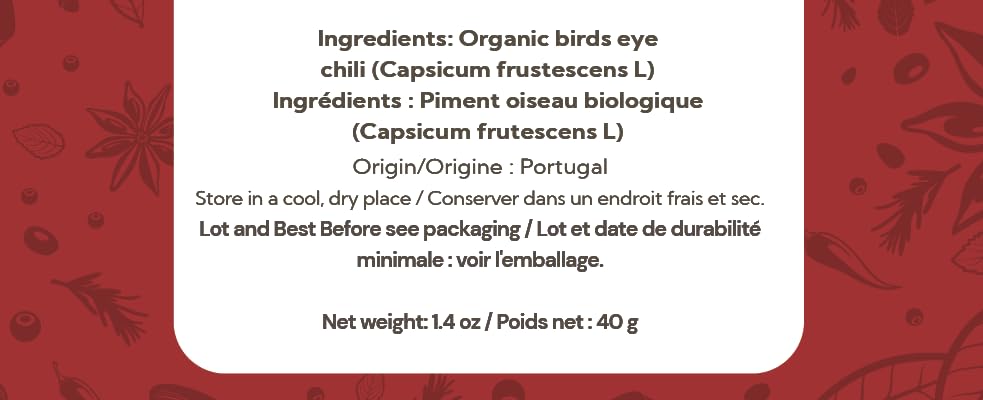 40G Organic Piri Piri Peri Peri Spice Hot Chilli Pepper Whole Pod From Portugal African Bird'S Eye