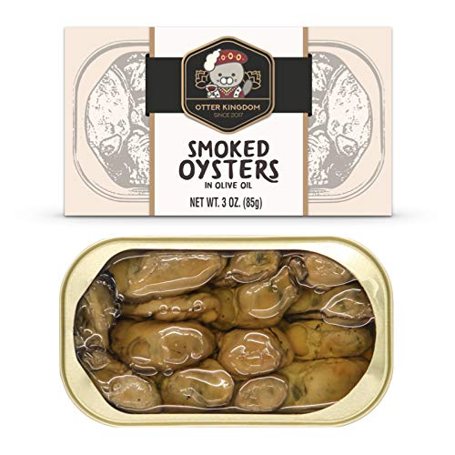 Otter Kingdom enhanced Smoked Oysters in Pure Olive Oil  3-Ounce Cans (Pack of 12)