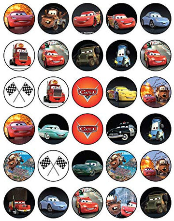 30 X Edible Cupcake Toppers - Cars Lightning Mcqueen Themed Collection Of Edible Cake Decorations | Uncut Edible On Icing Sheet
