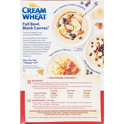 Cream of Wheat Original Stove Top Hot Cereal, 2 1/2 Minute Cook Time, 12 Ounce (Pack of 24)