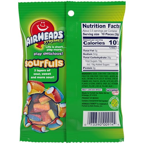 Airheads Xtremes Sourfuls, Sweetly Sour Candy, Rainbow Berry, Individually Wrapped Bulk Candy For Adults & Kids, Party, Concessi