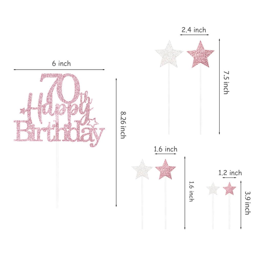 Pargleev Glittery 70th Birthday Cake Topper, Personalised Party Decoration, Rose Gold, Paper