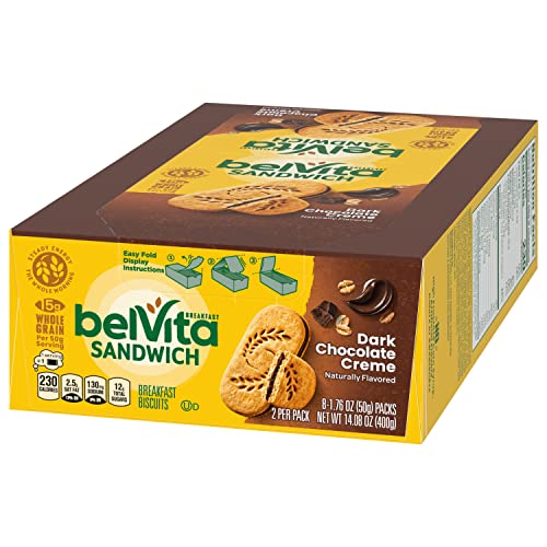 belVita Breakfast Sandwich Dark Chocolate Creme Breakfast Biscuits, 64 Total Packs, 8 Boxes (2 Sandwiches Per Pack)