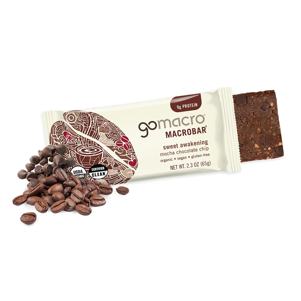 Gomacro Macrobar Organic Vegan Protein Bars - Mocha Chocolate Chip (2.3 Ounce Bars, 12 Count)