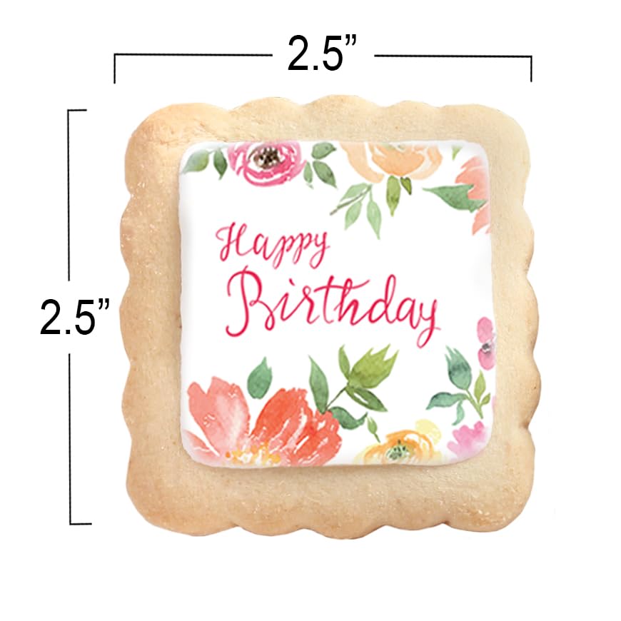 Happy Birthday Cookies Party Favors For Women Girls Her | Individually Wrapped | Bulk 24 Pack | Decorated Sugar Cookie Floral Flowers | Gift Basket Peanut & Tree Nut Free