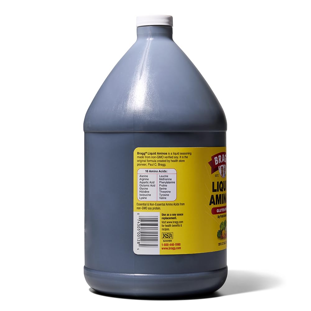 Bragg Liquid Aminos All Purpose Seasoning - Soy Sauce Alternative - Gluten Free, No GMOs, Kosher Certified, 1 Gallon