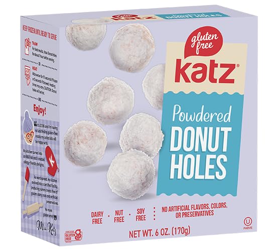 Katz Gluten Free Snacks Donut Holes Variety Pack: Powdered, Glazed, Glazed Chocolate, and Cinnamon. Free of Dairy, Soy, Tree Nut