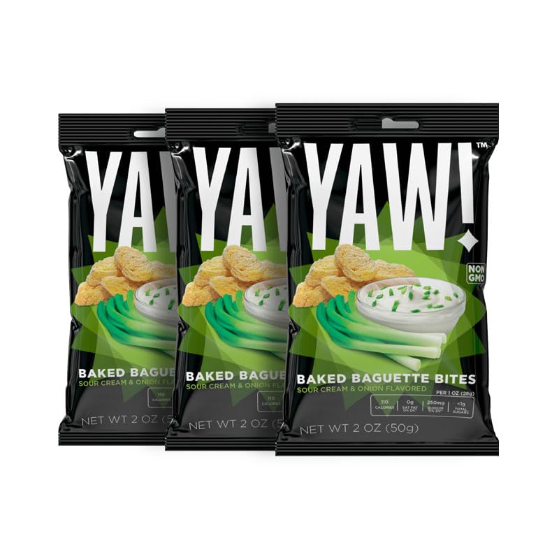YAW! Baked Baguette Bites, Sour Cream & Onion, Non-GMO, 3 Pack, 6oz, Yellow