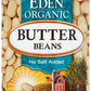 Eden Organic Organic Butter Beans, 15 oz Can, No Salt, Non-GMO, Gluten Free, Vegan, Kosher, U.S. Grown, Heat and Serve, No Prese