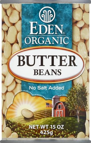 Eden Organic Organic Butter Beans, 15 oz Can, No Salt, Non-GMO, Gluten Free, Vegan, Kosher, U.S. Grown, Heat and Serve, No Prese