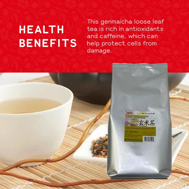 Shirakiku Iri Gennmaicha Green Tea Loose Leaf - Japanese Matcha with Roasted Rice, 2.2 lbs, Perfect for Traditional Teas, 30 Servings