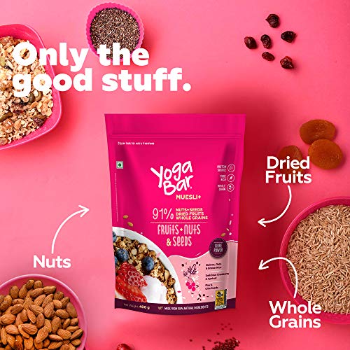 Yogabar Wholegrain Breakfast Muesli Fruits, Nuts + Seeds With Flax And Chia Seeds, 700 G - Whole Grain, High Protein, High Fibre