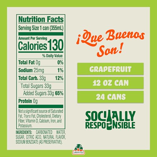 Jarritos - Mexican Soda Soft Drinks  Gfruit (12 oz  355ml) 8 Cans (3 Boxes of 8) - Real Cane Sugar - 0g Fat - Made in Mexico - Natural Flavor Soda Pop - Party & BBQ Beverages