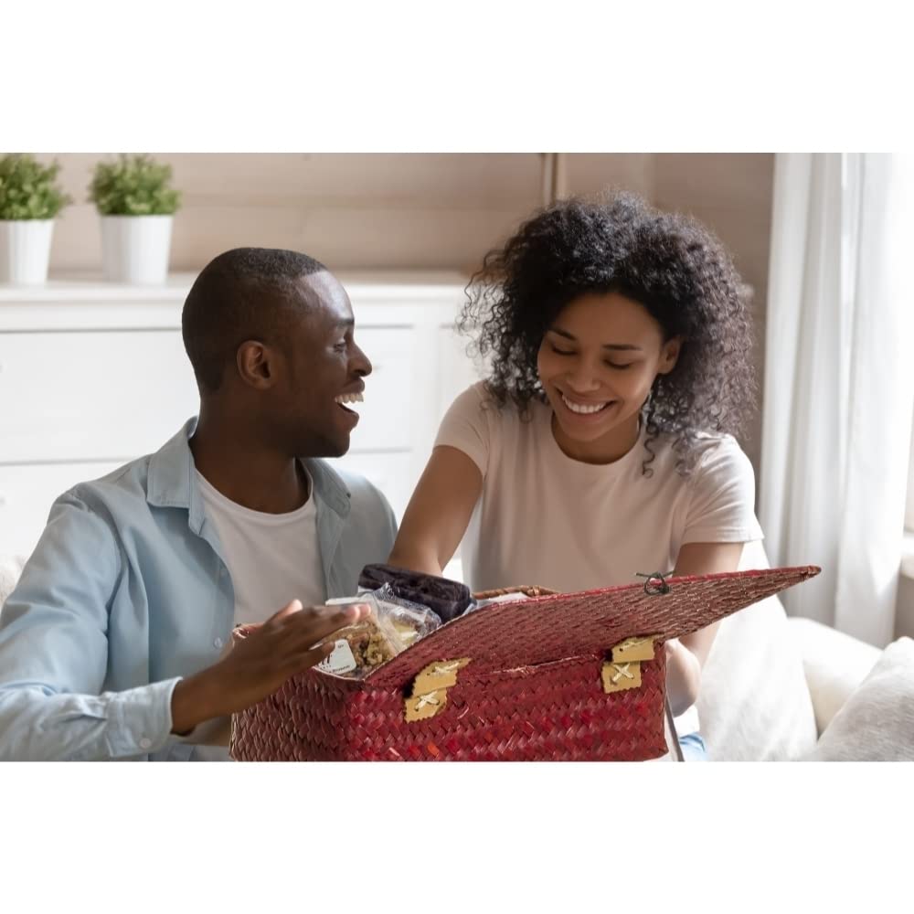 Dulcet Gift Baskets Happy Birthday Sampler Red Wicker Basket Featuring Muffins Sprinkle Cookies, Candle, Balloons And More. Gift Box For Women, Kids, Friends, Family, Him, Her, Girls & Boys