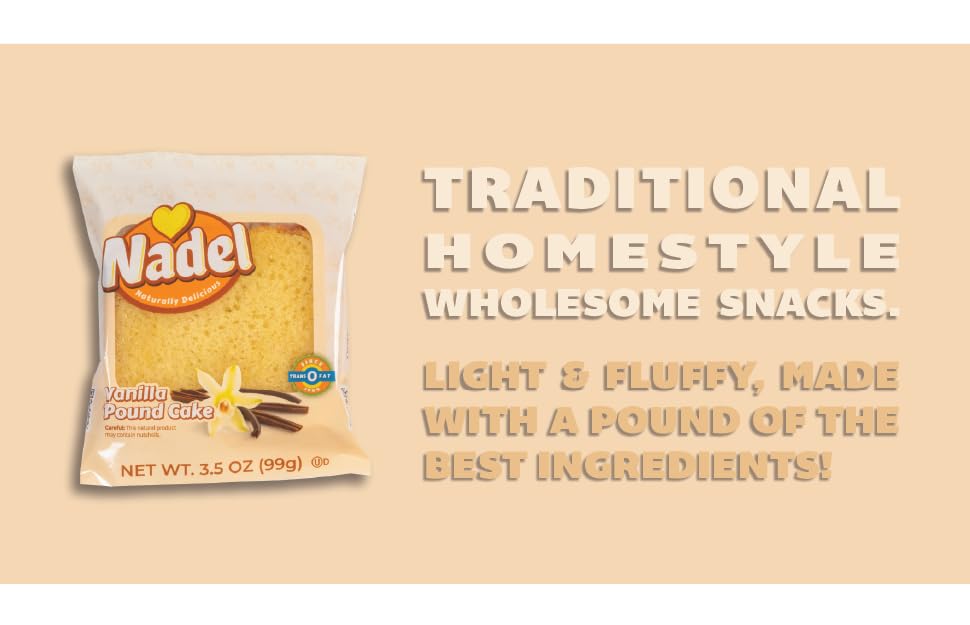 Nadel - NATURALLY DELICIOUS Sweet Breads & Cakes POUND CAKE Slices, 24 Pack, Back to School lunch snack, breakfast bar, cake sli