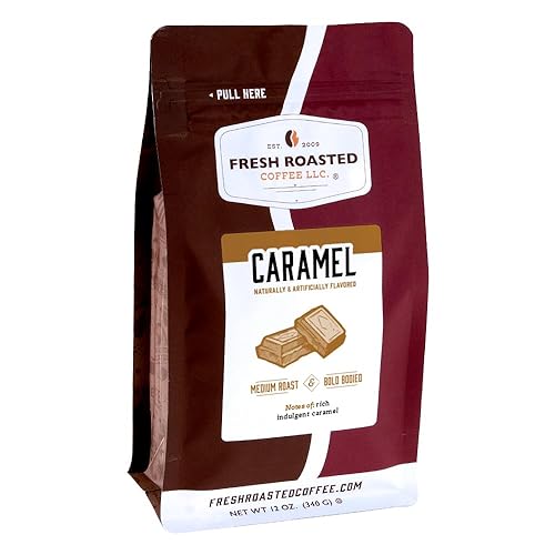 Fresh Roasted Coffee, Caramel Flavored Coffee, 12 Oz, Medium Roast, Kosher, Whole Bean