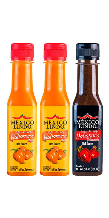 Mexico Lindo Hot Sauce Variety Pack | Includes 2 Bottles Of Red Habanero + 1 Bottle Of Xxxtra Hot | 5 Fl Oz Bottles (Pack Of 3)