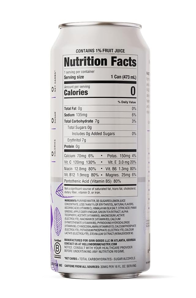 FAST:  Blueberry Acai Electrolyte Drink, Zero Sugar, 16 Fl Oz, Pack of 12
