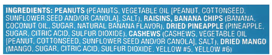 Tropical Trail Mix with Dried Fruit: Peanuts, Raisins, Banana Chips, Pineapple, Cashews, Mango - Snack Snacking Food Treat Nice