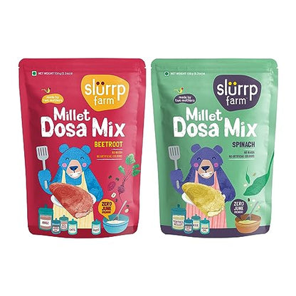 Slurrp Farm Millet Dosa Instant Mix, Supergrains Spinach And Beetroot, Natural And Healthy Food, 150G (Pack Of 2)