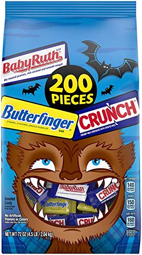 Butterfinger Bulk Halloween Candy Bag, Mini Butterfinger, Crunch & Baby Ruth, 72 Ounce, Individually Wrapped, 200 Count