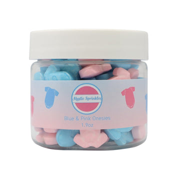 Mystic Sprinkles Baby Shower Themed Candy Shapes Sprinkles (Blue & Pink Onesies, 2Oz Jar)