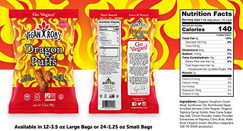 Vegan Robs Puffs, Dragon | Made With Probiotics, Gluten-Free Snack, Plant Based, Vegan, Zero Trans Fats |3.5 Ounce (Pack Of 12)