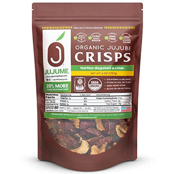 Usda Organic California Grown Pure Jujube Product | Jujume Crisps | Sweet Jujube Chips | Zero Added Sugar Or Preservatives | All-Natural Healthy Snack | 1-Pack 6 Oz. Bag