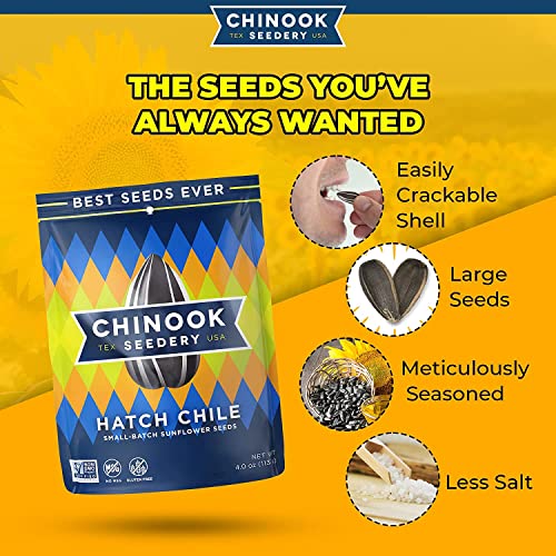 Chinook Seedery Roasted Jumbo Sunflower Seeds - Keto Snacks - Best For Snack Packs - Gluten Free, Non Gmo Snack Food Gifts - 1.5 Ounce (Pack Of 36) - Hatch Chile Flavor