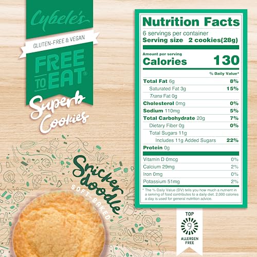 CYBELES FREE TO EAT Gluten-Free Vegan Cookies - Soft-Baked Snack, 6 oz, Light Brown, Pack of 1, Snickerdoodle Flavor