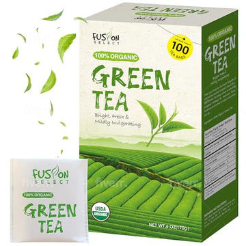 Fusion Select Organic Green Tea - Fresh Drink With Mild & Bright Flavor - Easy To Brew - Relaxing Tea Beverages With Antioxidant Support - 100 Individual Tea Bags Per Box