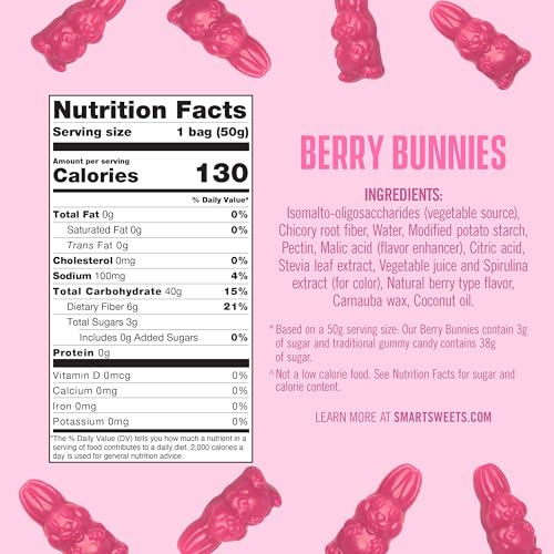 Smartsweets Berry Bunnies Easter Candy, 1.8Oz (Pack Of 14),Gummy Candy With Low Sugar, Low Calorie, No Artificial Sweeteners, Pl