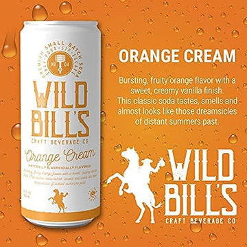 Wild Bills Orange Cream Soda - Classic Craft Soda, Caffeine Free, Vegan, Gluten Free, 12 Oz, 4 Pack