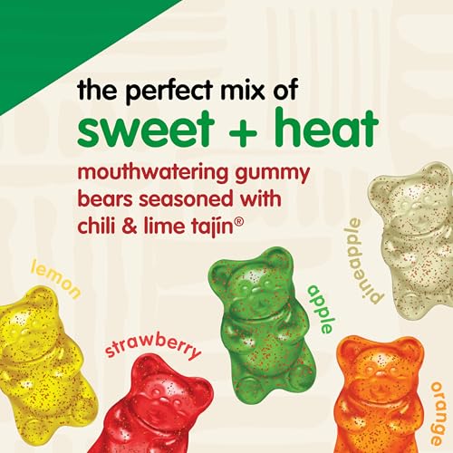 Snak Club Tajin Gummy Bears, Assorted Fruit Candy Gummies with Chili and Lime Seasoning, Mild, Gluten-Free and Vegan Snacks, 9 o