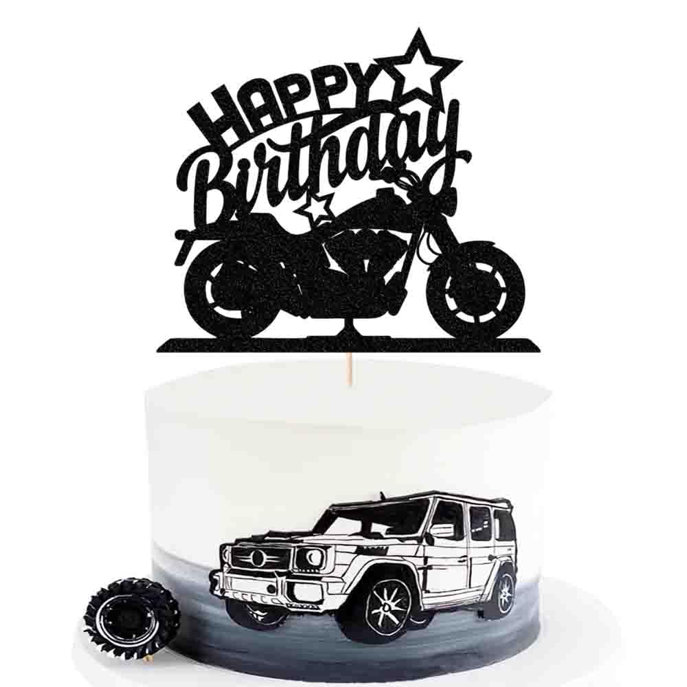 Ruscalin Cake Topper Black Motorcycle Design - 6.6 x 5.4 inches Birthday Party Decoration