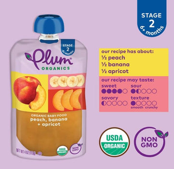 Plum Organics Stage 2 Organic Baby Food - Peach, Banana, And Apricot - 4 Oz Pouch (Pack Of 6) - Organic Fruit And Vegetable Baby