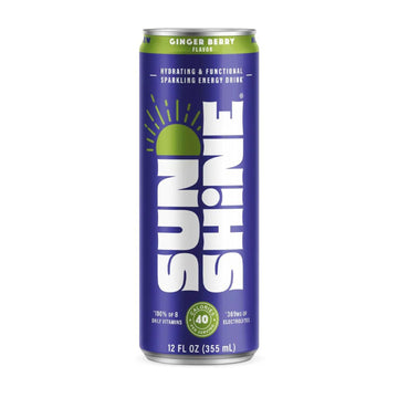Legendary Sunshine Sparkling Energy Drink, Ginger Berry, 360mg Electrolytes, 70mg Caffeine, 12 Fl Oz, Pack of 12