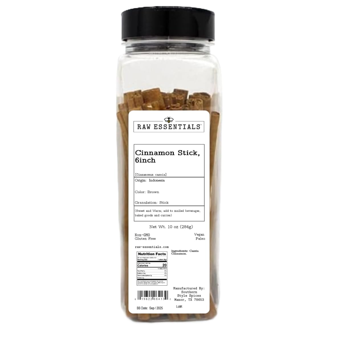 Raw Essentials Whole Cinnamon Sticks, 6-Inch | Sweet & Warm Spice For Mulled Beverages, Baked Goods, & Curries | Large 10 Ounce
