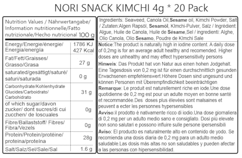 Choi'S 1 Kimchi Seaweed Snacks / (20 Pack) / Product Of Korea/Kimbap, Gimbap, Vegan, Keto, Gluten Free, Full Of Fiber, Vitamin,
