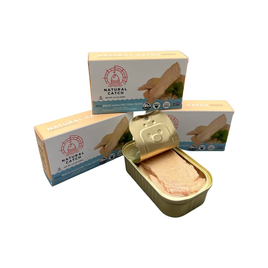 Natural Catch Tuna White Albacore Filets, Hand Cut, Pole & Line Caught, 120 Calories Gluten-Free, Paleo, Keto Friendly, Premium
