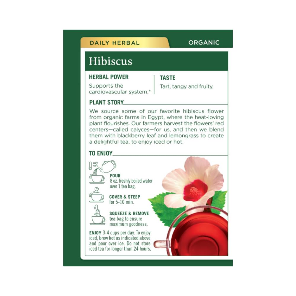 Traditional Medicinals Organic Hibiscus Herbal Tea - 16 bags per pack - 6 packs per case.