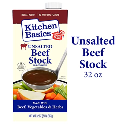 Kitchen Basics Unsalted Beef Stock, 32 oz (Pack of 12) - Gluten Free, No Artificial Flavors, Perfect for Cooking and Soups
