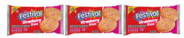 Festival Strawberry Cookies, Cream Strawberry Sandwich Cookies, Natural Dyes & Low Sodium, High Cream Content, 14.6 Oz (Pack Of 3)