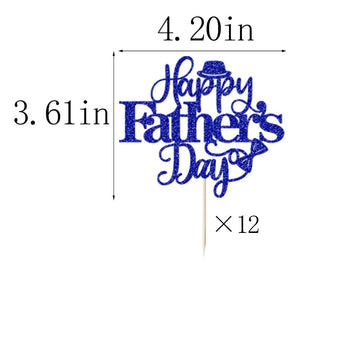Keoysek 12Pcs Happy Father'S Day Cake Toppers Glitter Cupcake Topper Blue Cake Decoration For Father'S Day Party Supplies Dad Ca