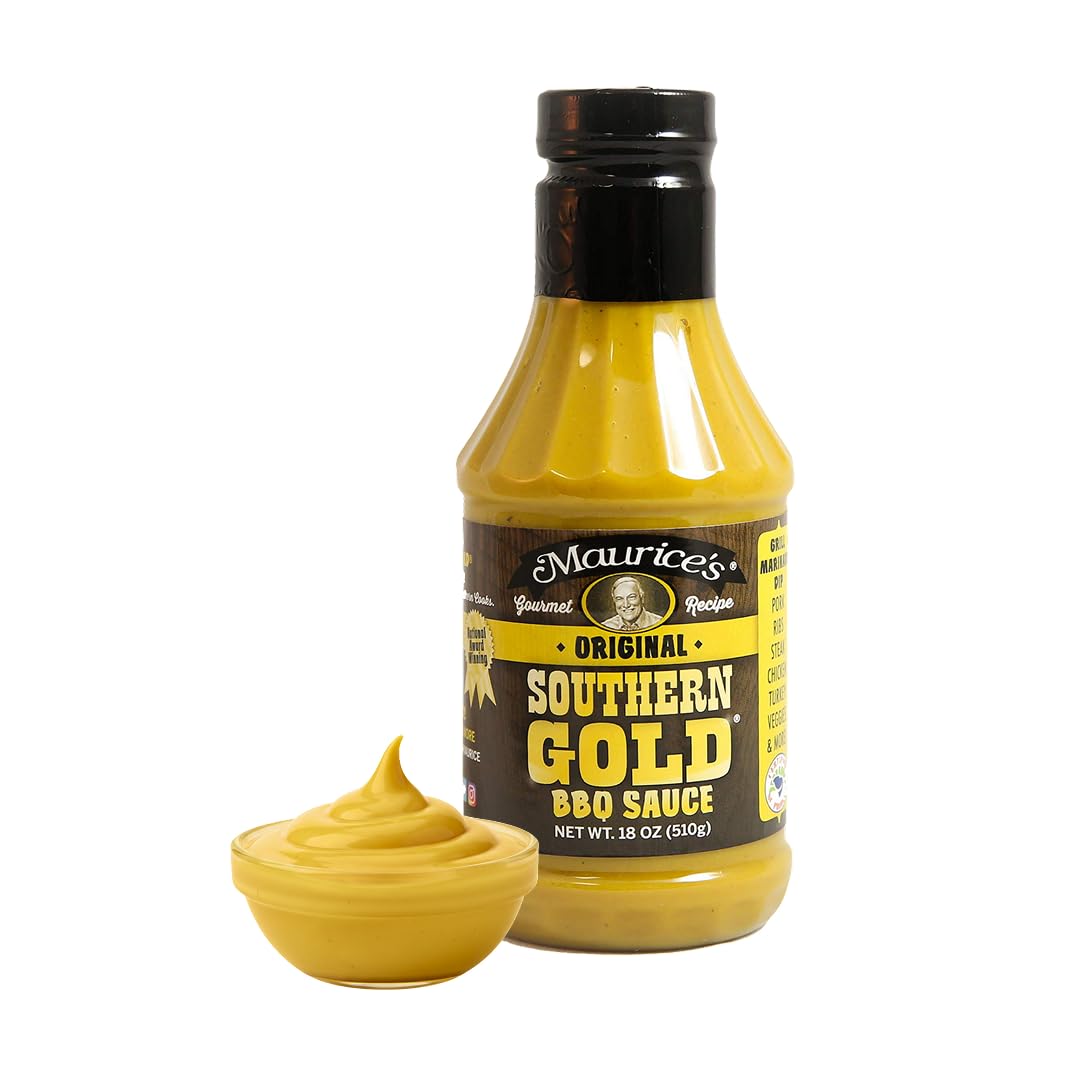 Maurice’s Southern Gold BBQ Sauce – Classic Carolina Mustard BBQ Sauce with Bold Flavor – Authentic Southern Carolina Barbeque Dressing – Rich Barbecue Sauces Tradition, Original 18oz