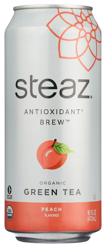 Steaz Organic Lightly Sweetened Iced Green Tea, Peach, 16 Oz (Pack Of 12)