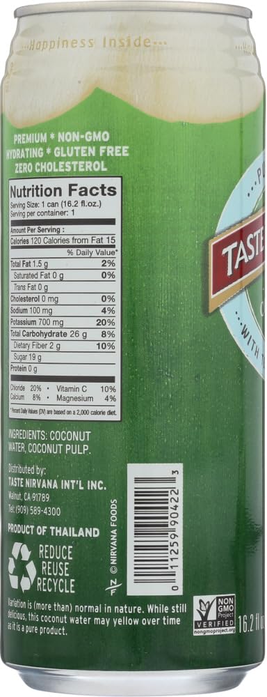 Taste Nirvana Real Cocunut Water with Pulp (12x16.2 Oz)