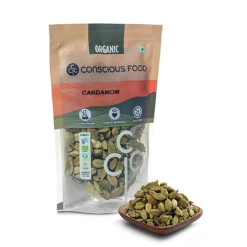 Conscious Food | Organic Whole Green Aromatic Cardamom | Elaichi Grown In Farms Of Kerala | Sabut Hari (Elaichi) - 100Gm