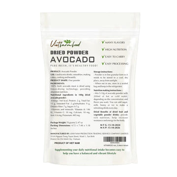 Avocado Powder 2.47 Oz (70G) Vietfarmfood: Freeze-Dried Extracted From 100% Pure, Sugar-Free. Used To Mix Mixed Drinks Fresh Fru